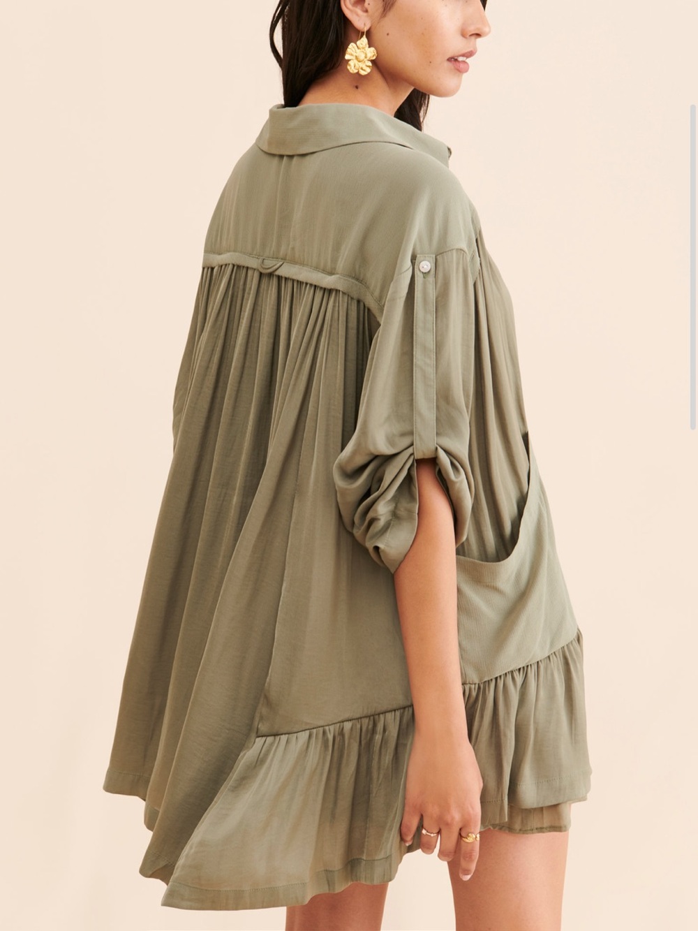 Free People Moonstruck Shirtdress with slip NWT XS Moss green